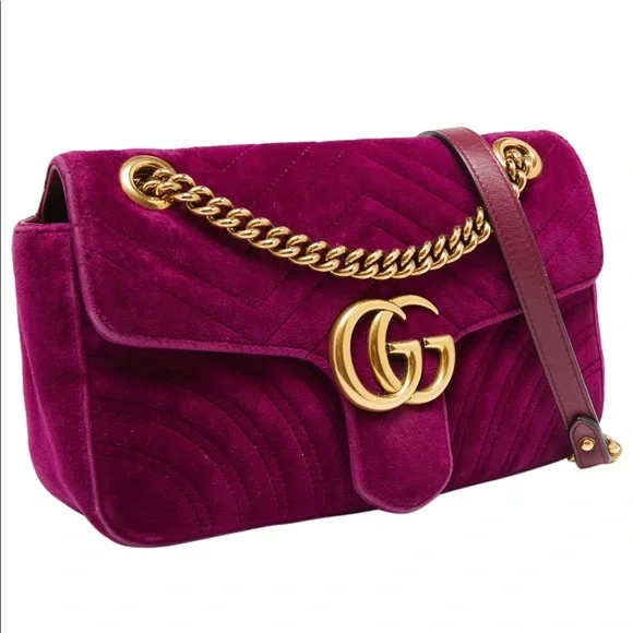 EUC GUCCI Velvet MatelasseGG Marmont Shoulder Bag - Fuchsia Violet Cyclamen - Picture 2 of 9